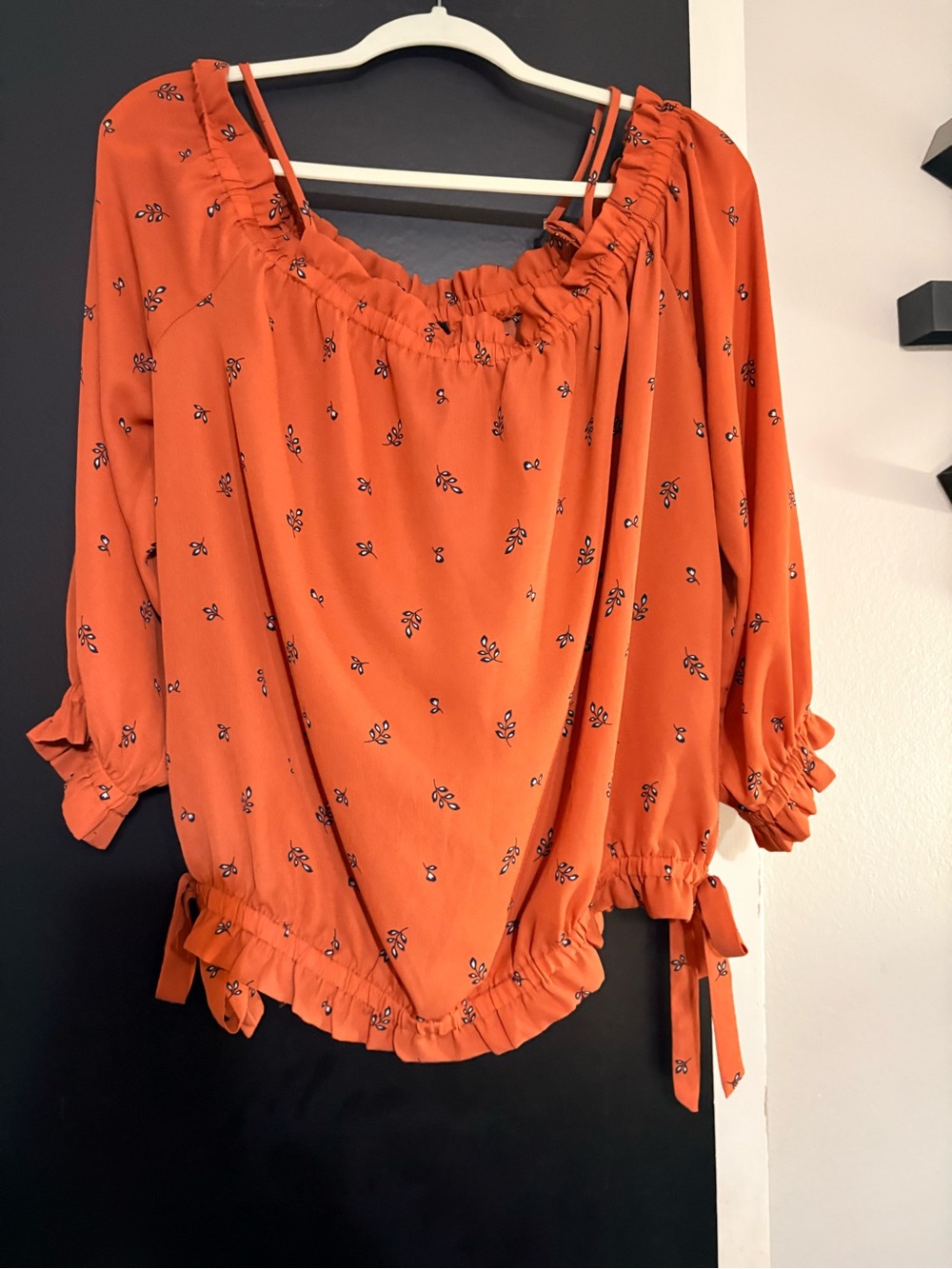 Zenobia Women’s Orange Floral Off-Shoulder Blouse Sz 3X